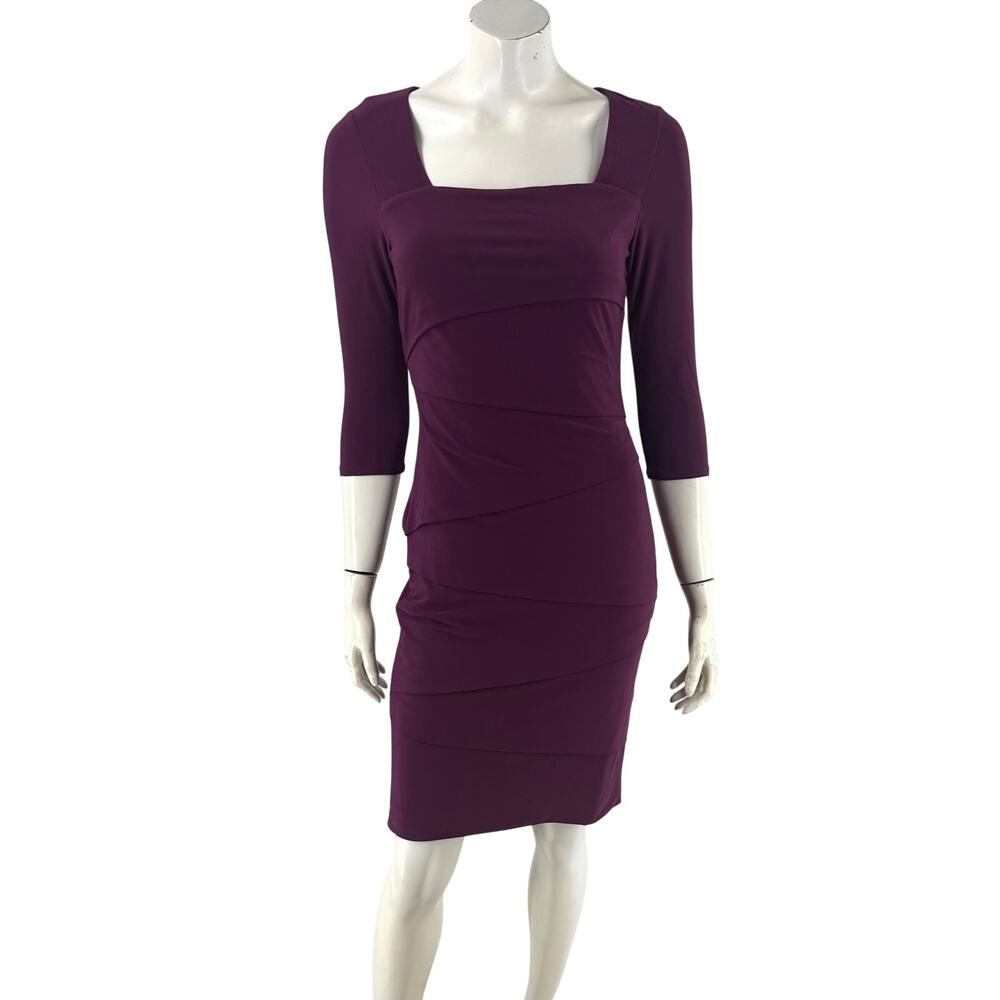 White House Black Market Dress Size 6 Purple Ruffled Bodycon Cocktail Stretch